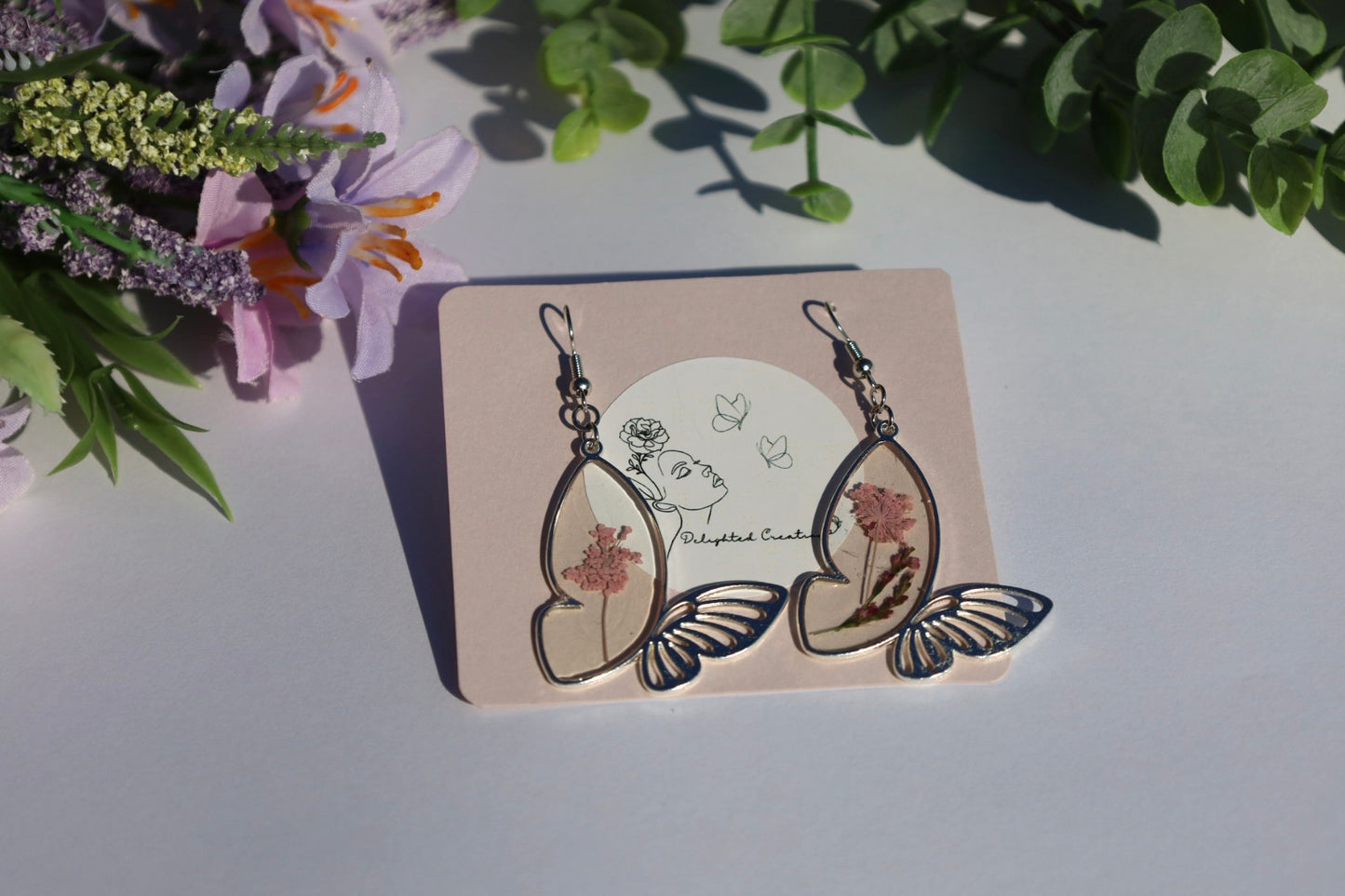 Pink & Purple Floral Butterfly Earrings