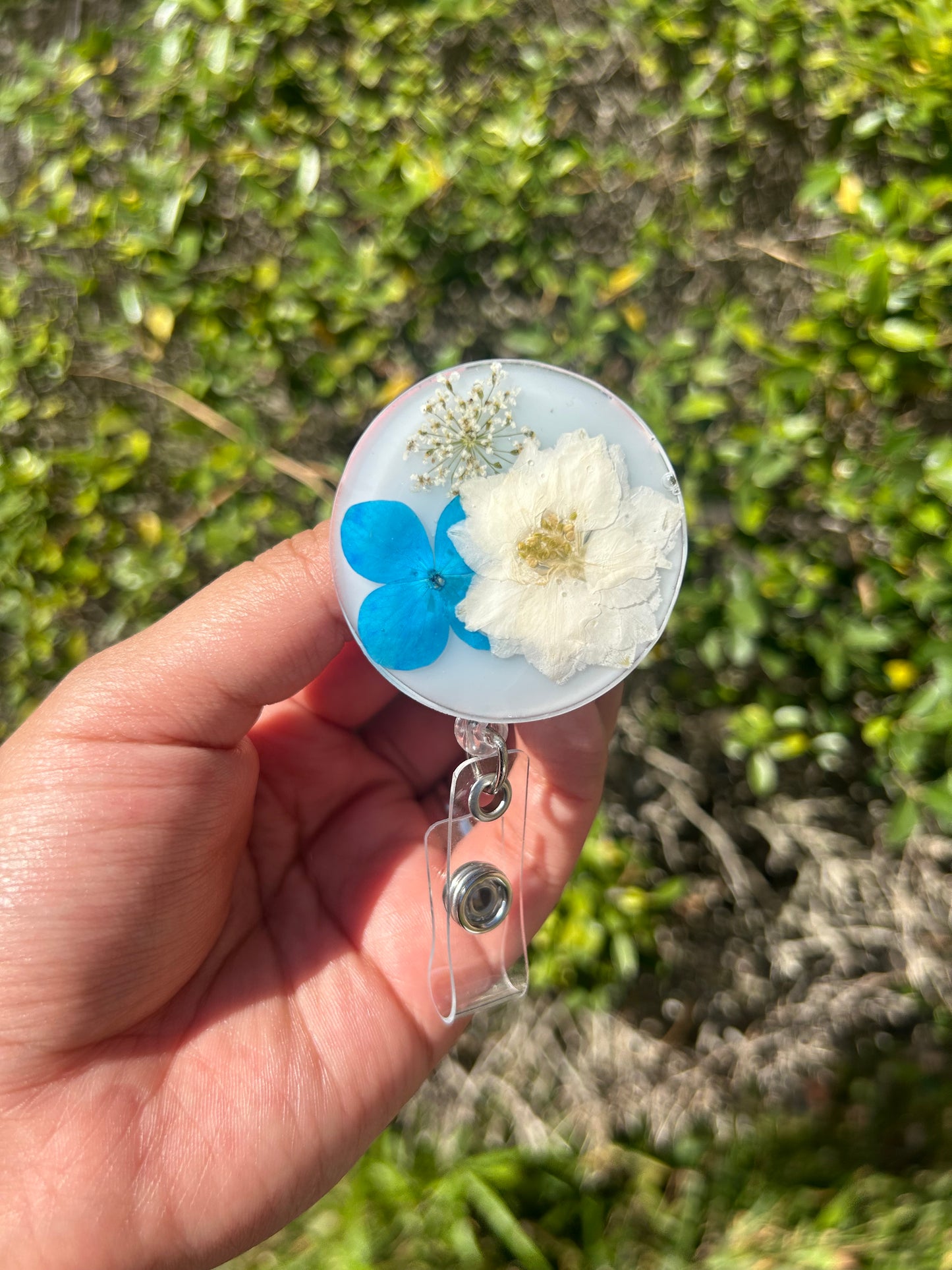 White/Blue Floral Badge Holder