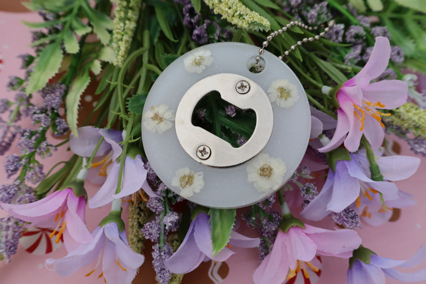 White Circle Floral Bottle Opener