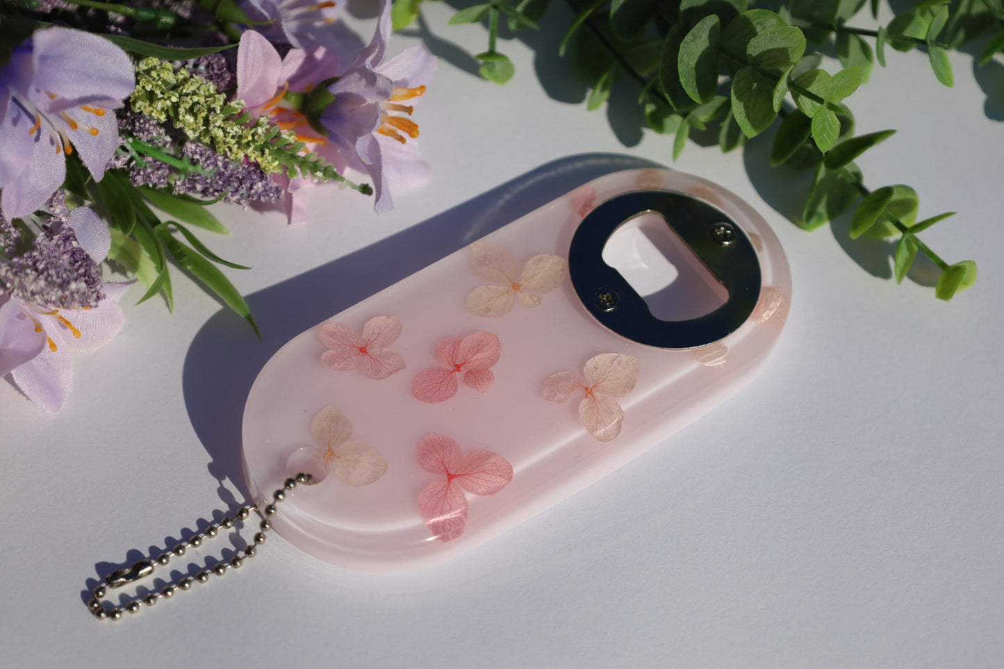 White/Pink Floral Bottle Opener