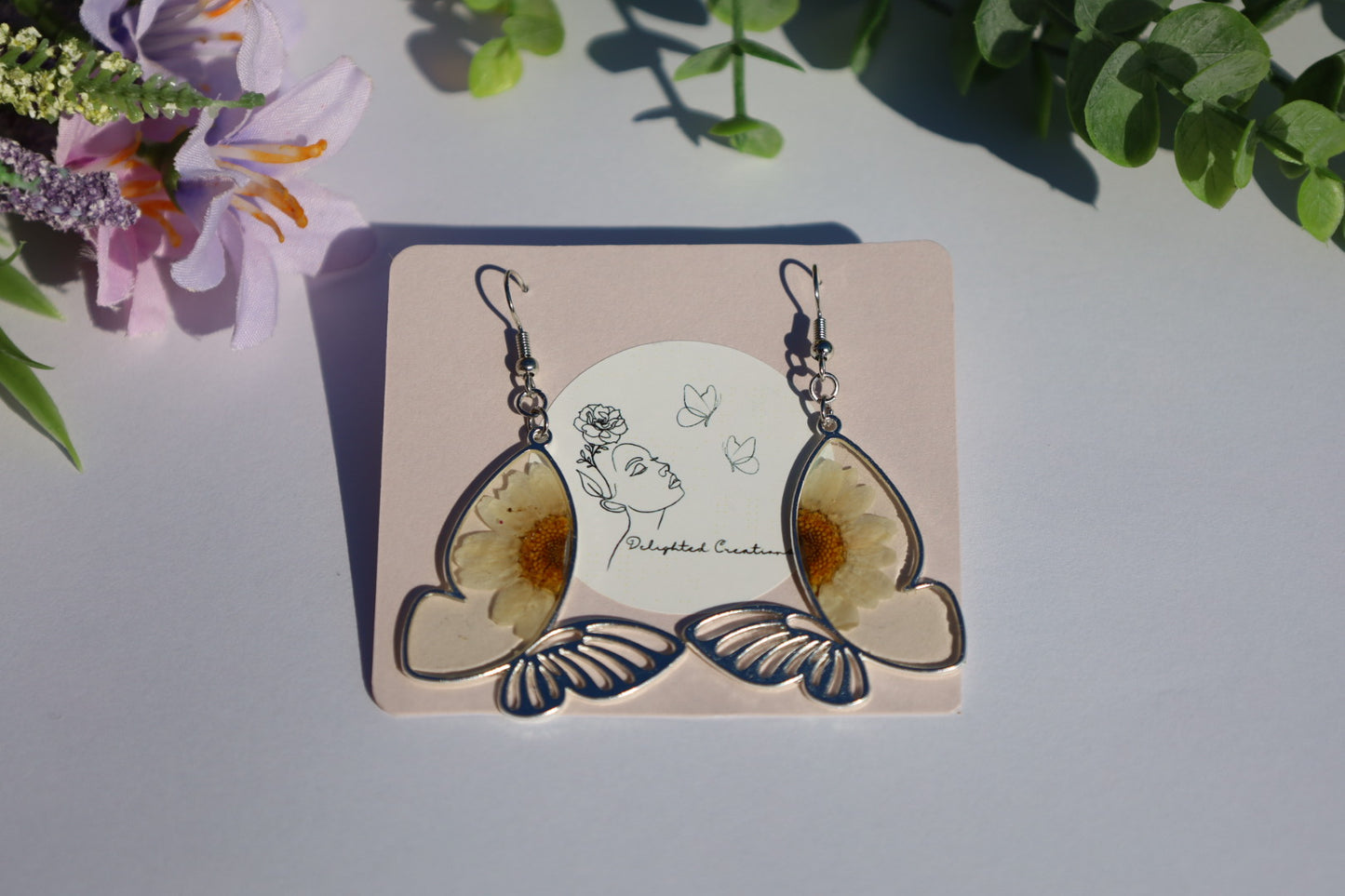 Off White Floral Butterfly Earrings