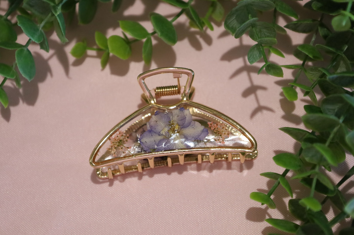 Purple Floral Gold Hair Claw