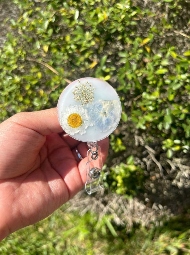 Blue Floral Badge Holder