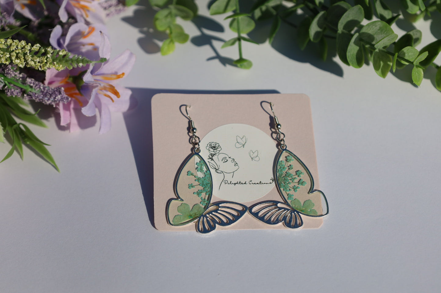 Light Blue Floral Butterfly Earrings