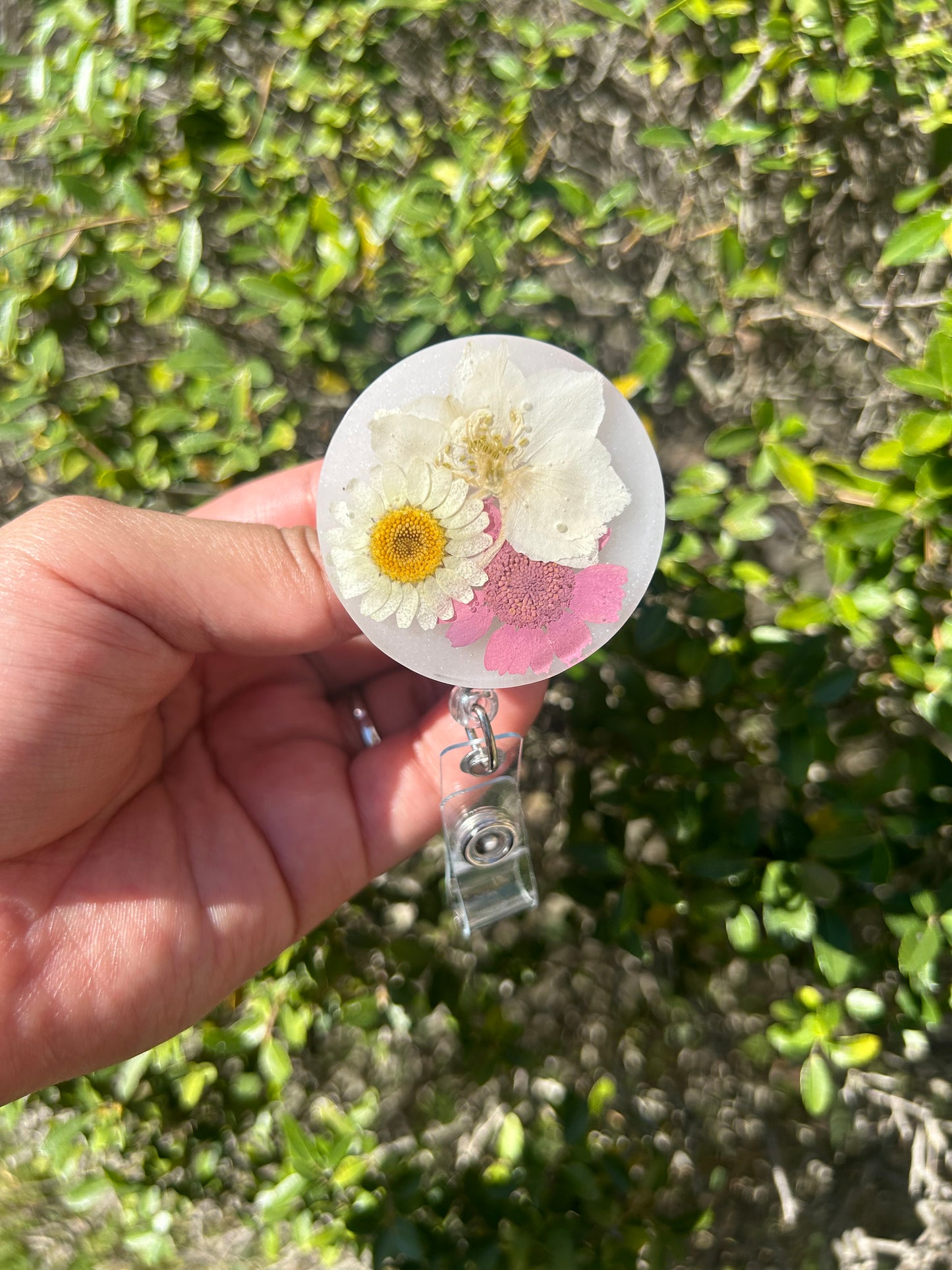White/Pink Floral Badge Holder