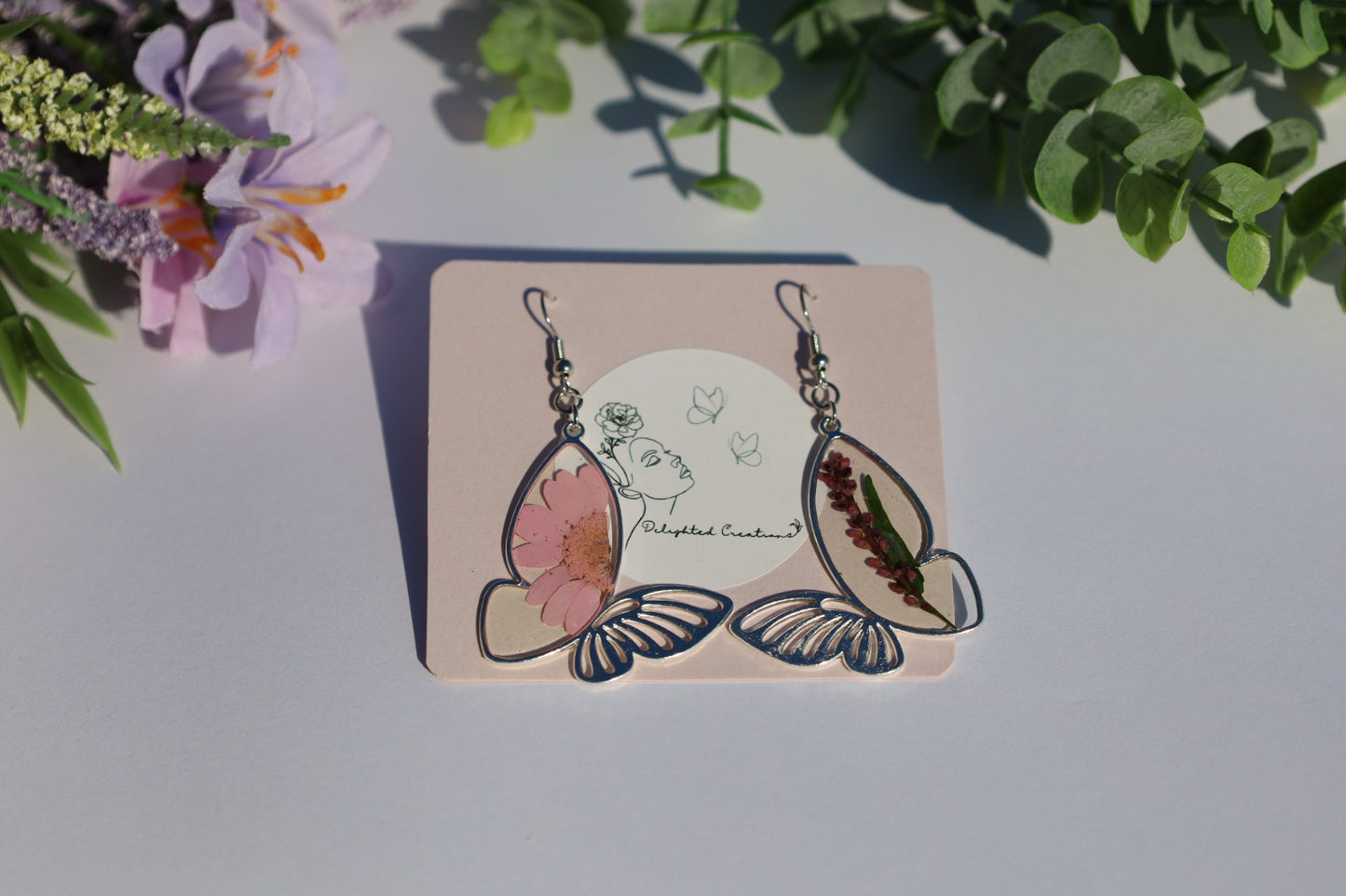 Pink & Purple Floral Butterfly Earrings