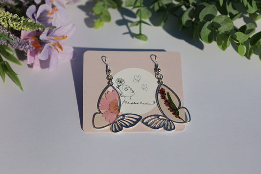 Pink & Purple Floral Butterfly Earrings