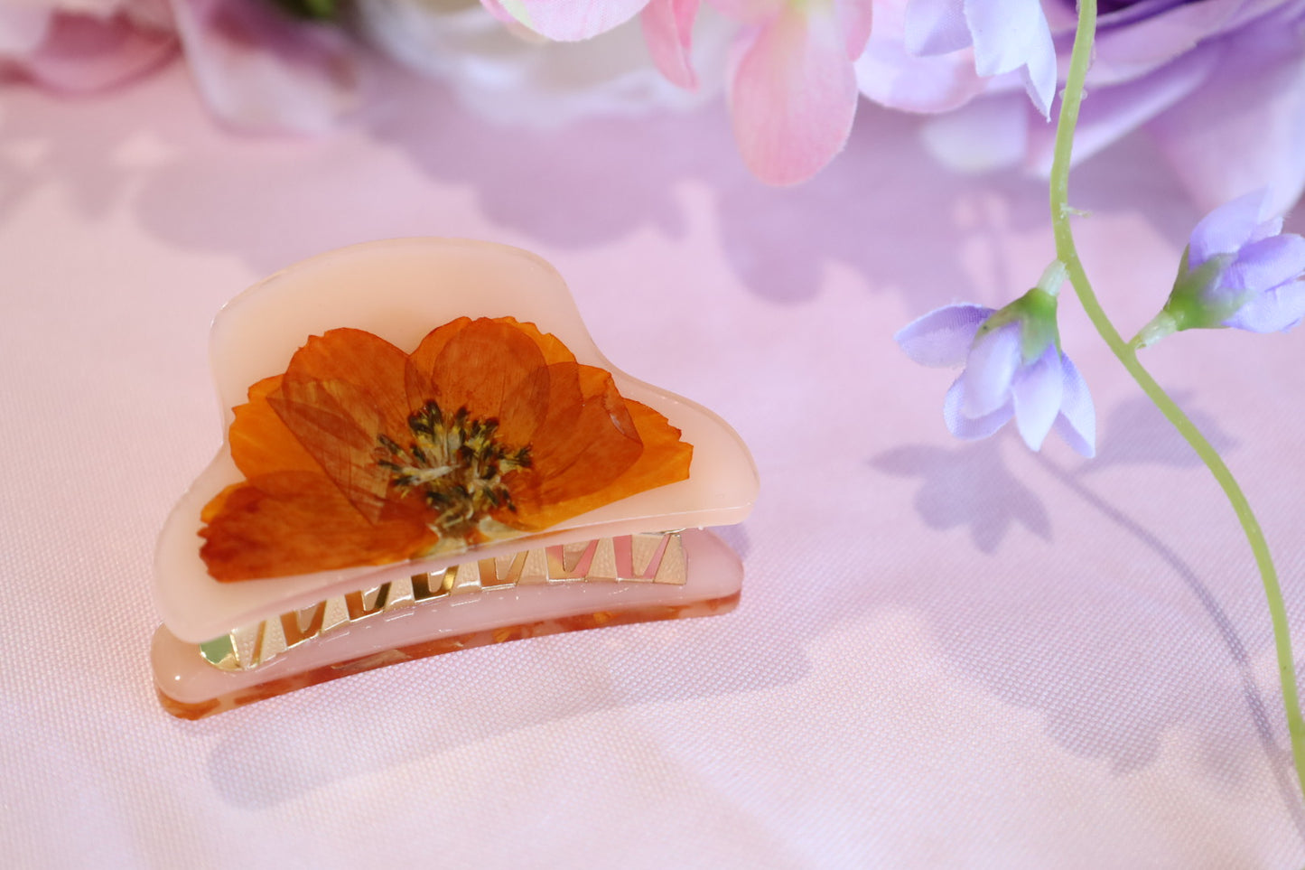 Orange Floral Hair Claw