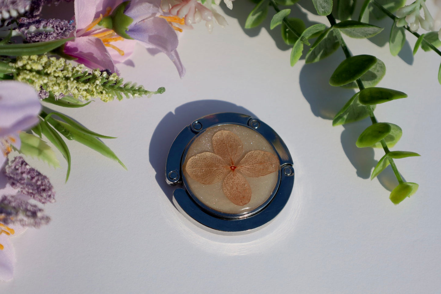 Peach Floral Glittery Purse Hanger