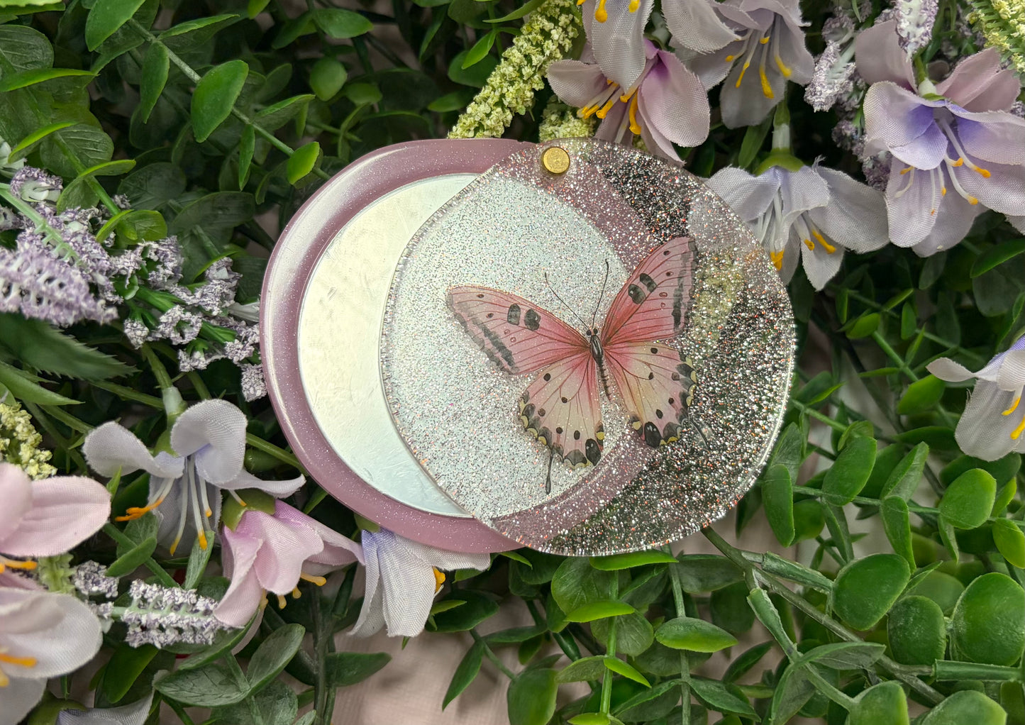 Pink Butterfly Compact Mirror