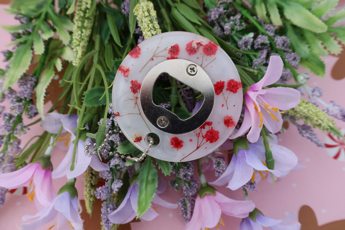 Red Circle Floral Bottle Opener