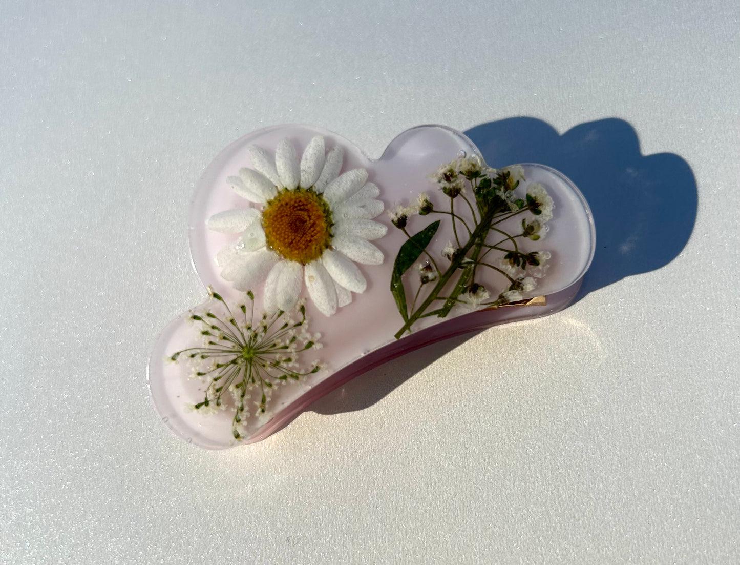 Light Pink w/ White Flower Hair Claw