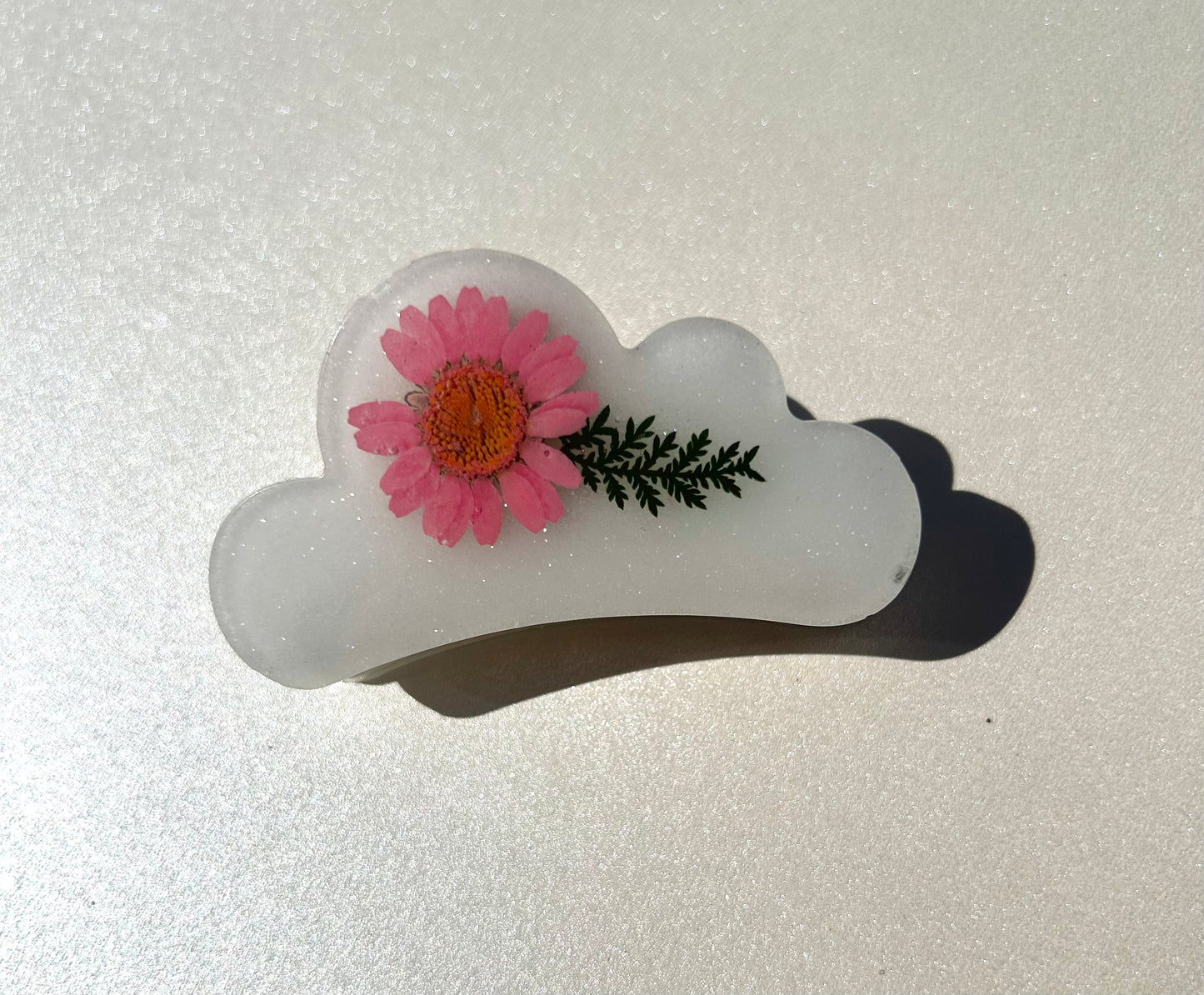 White w/ Pink Flower Hair Claw