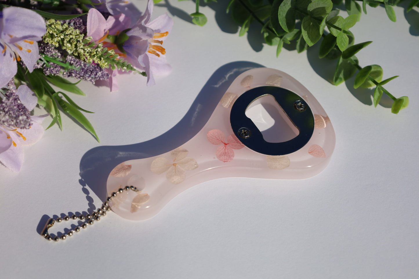 White/Pink Floral Bottle Opener