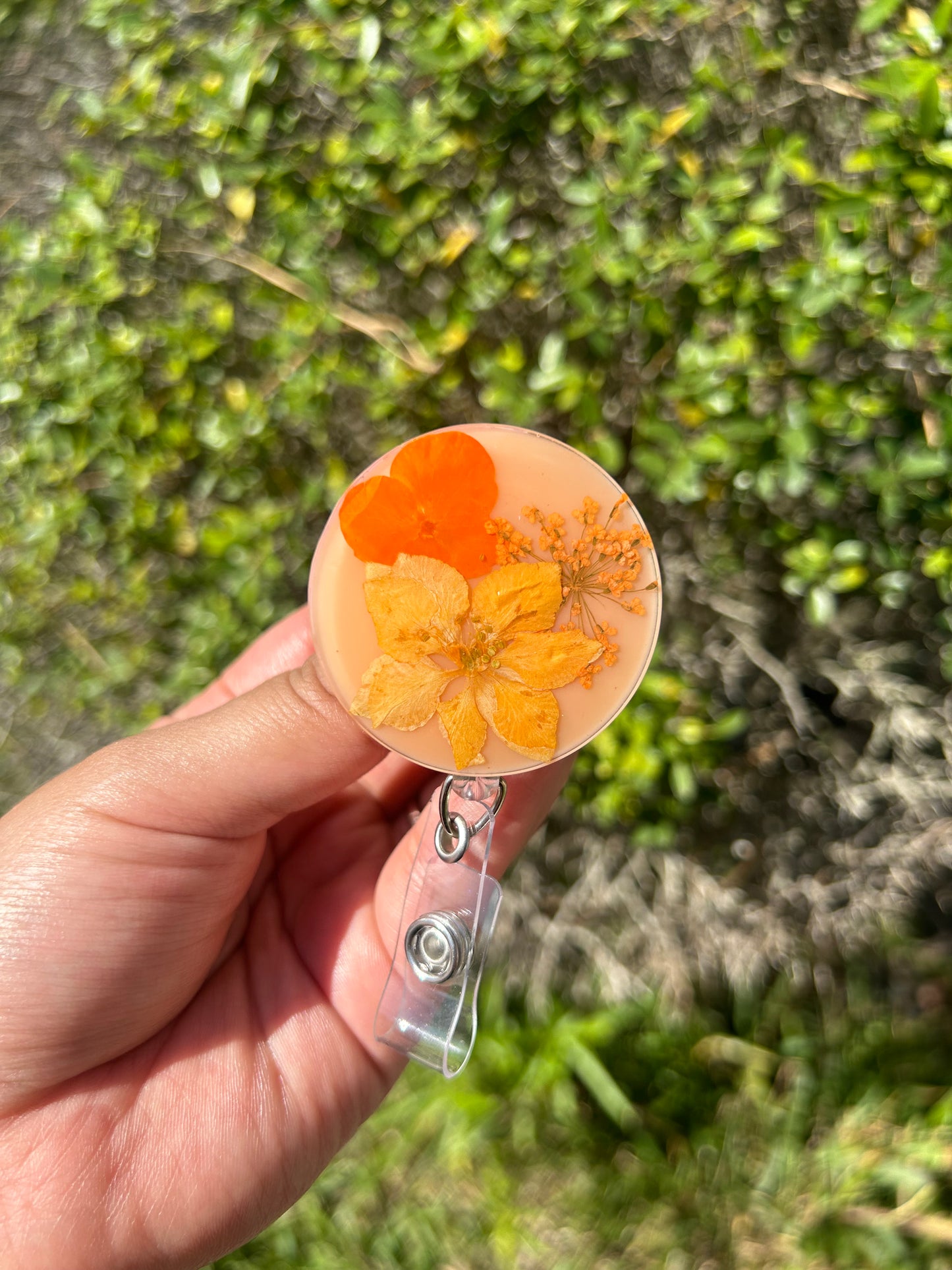 Orange Floral Badge Holder