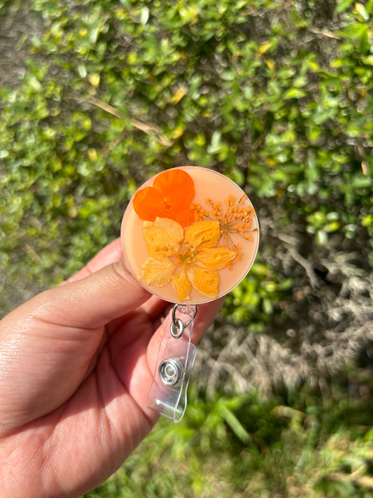 Orange Floral Badge Holder