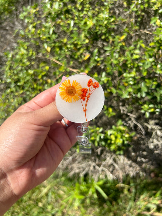 Orange Floral Badge Holder