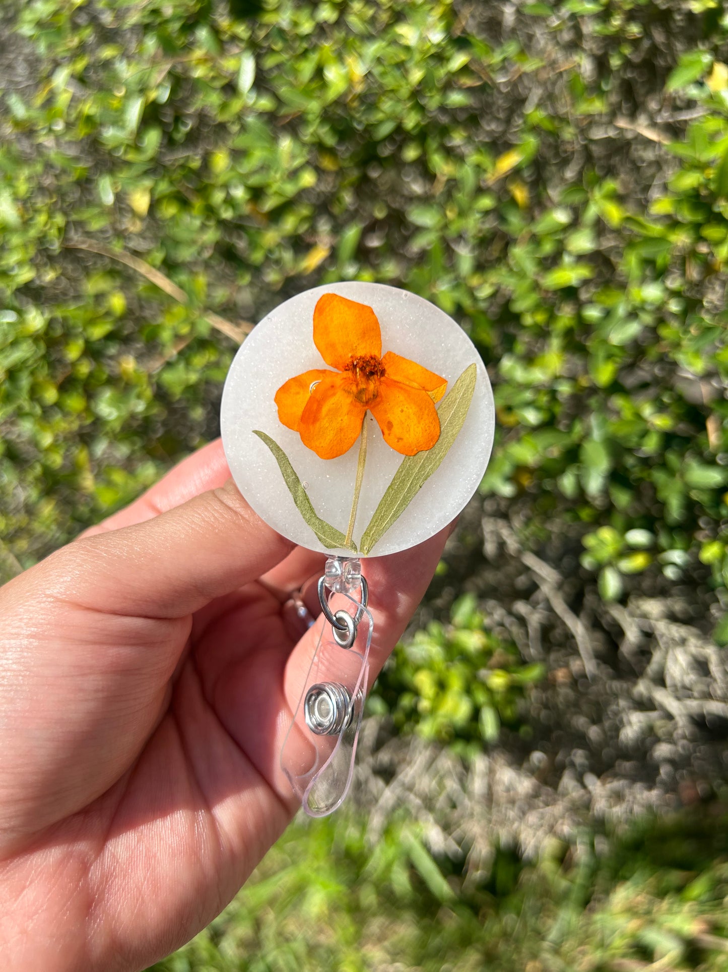 Orange Floral Badge Holder