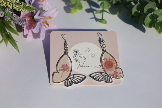 Pink Floral Butterfly Earrings