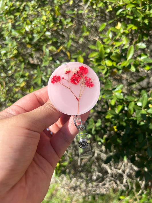 Red Floral Badge Holder