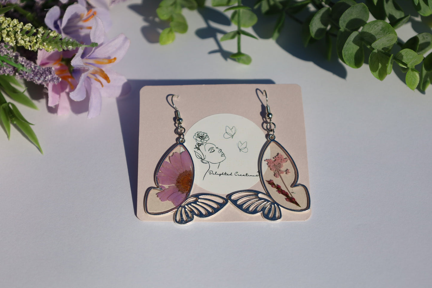 Pink & Purple Floral Butterfly Earrings
