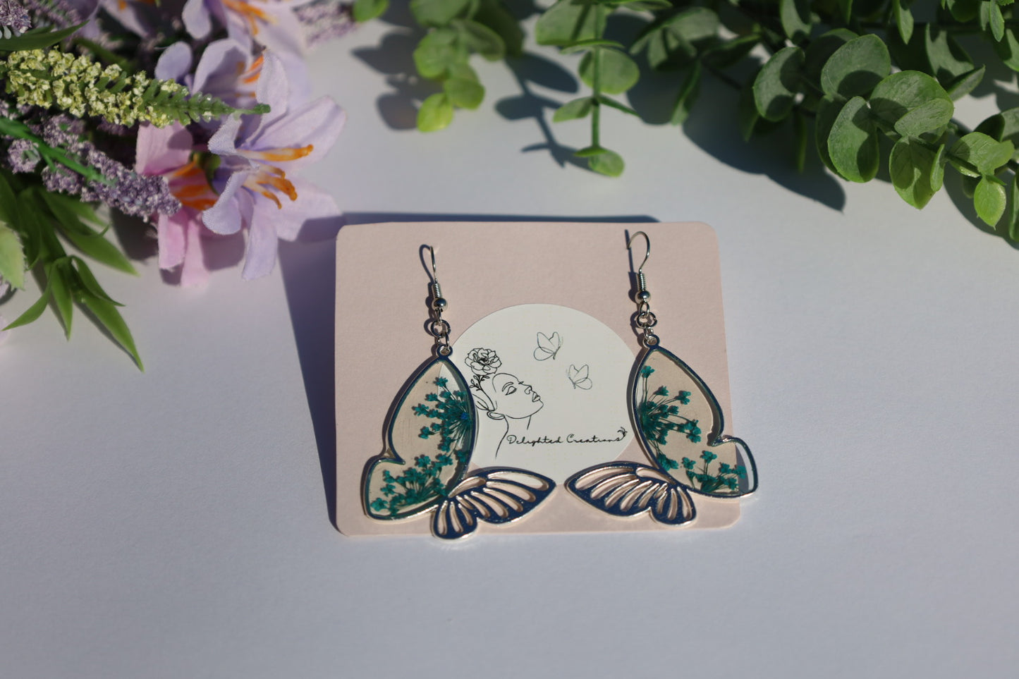 Dark Blue Floral Butterfly Earrings