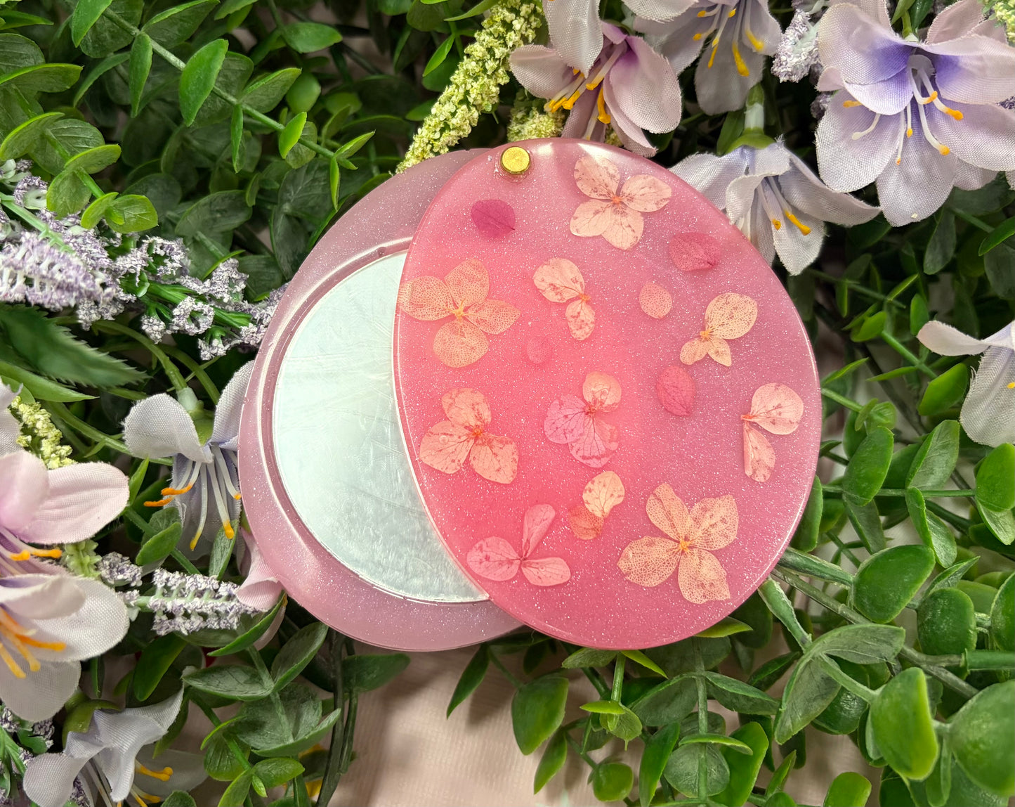Pink Floral Mix Compact Mirror