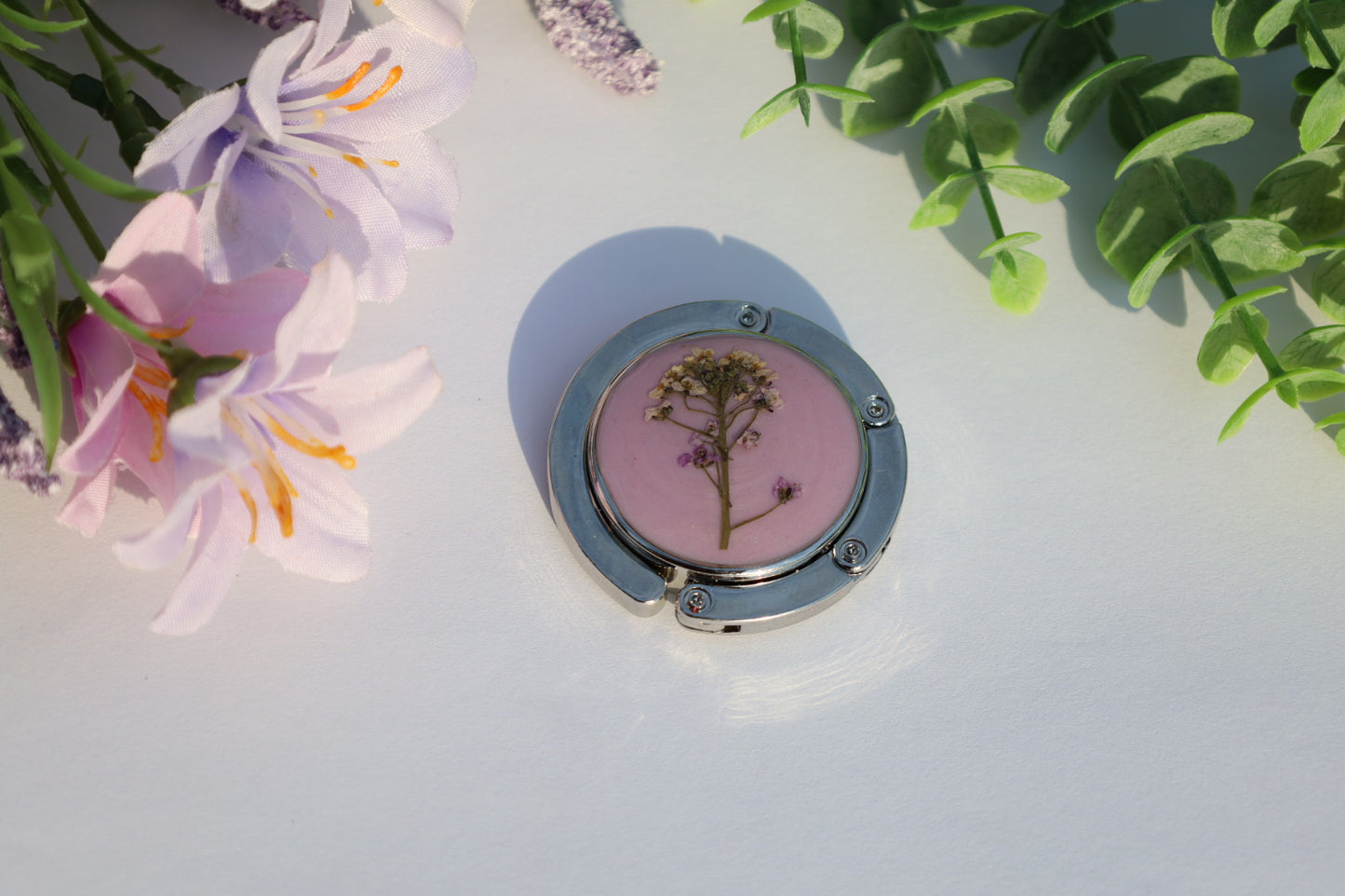 White & Purple Floral Purse Hanger