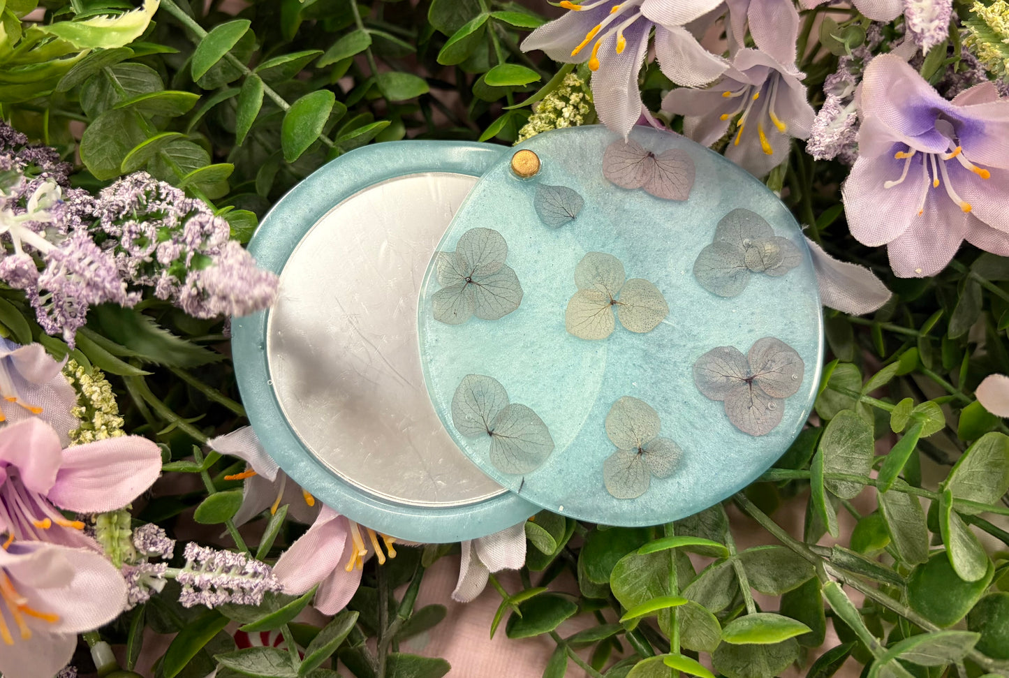 Blue Floral Mix Compact Mirror