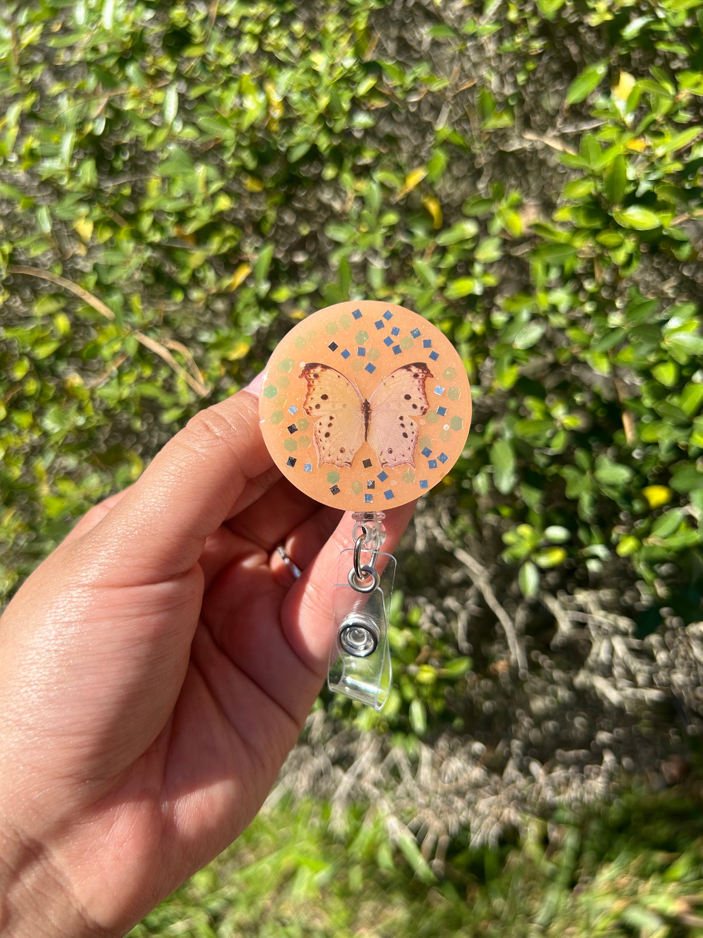 Glitter Orange Butterfly Badge Holder