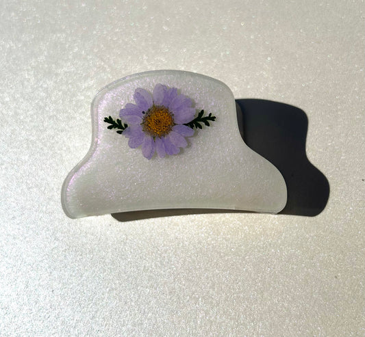 White w/ Purple Flower Hair Claw