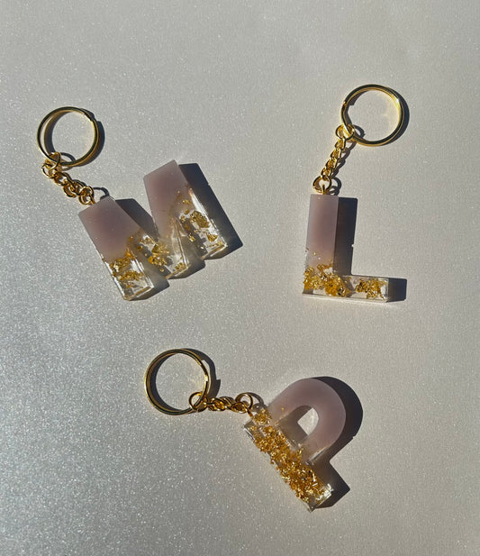 Nude/Gold Flakes Letter Keychains