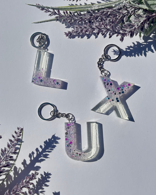 Purple Glitter Ombre Letter Keychains