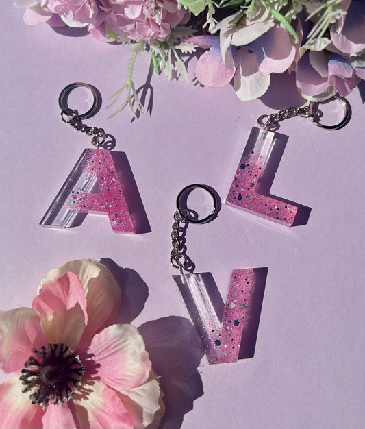 Pink Glitter Ombre Letter Keychains